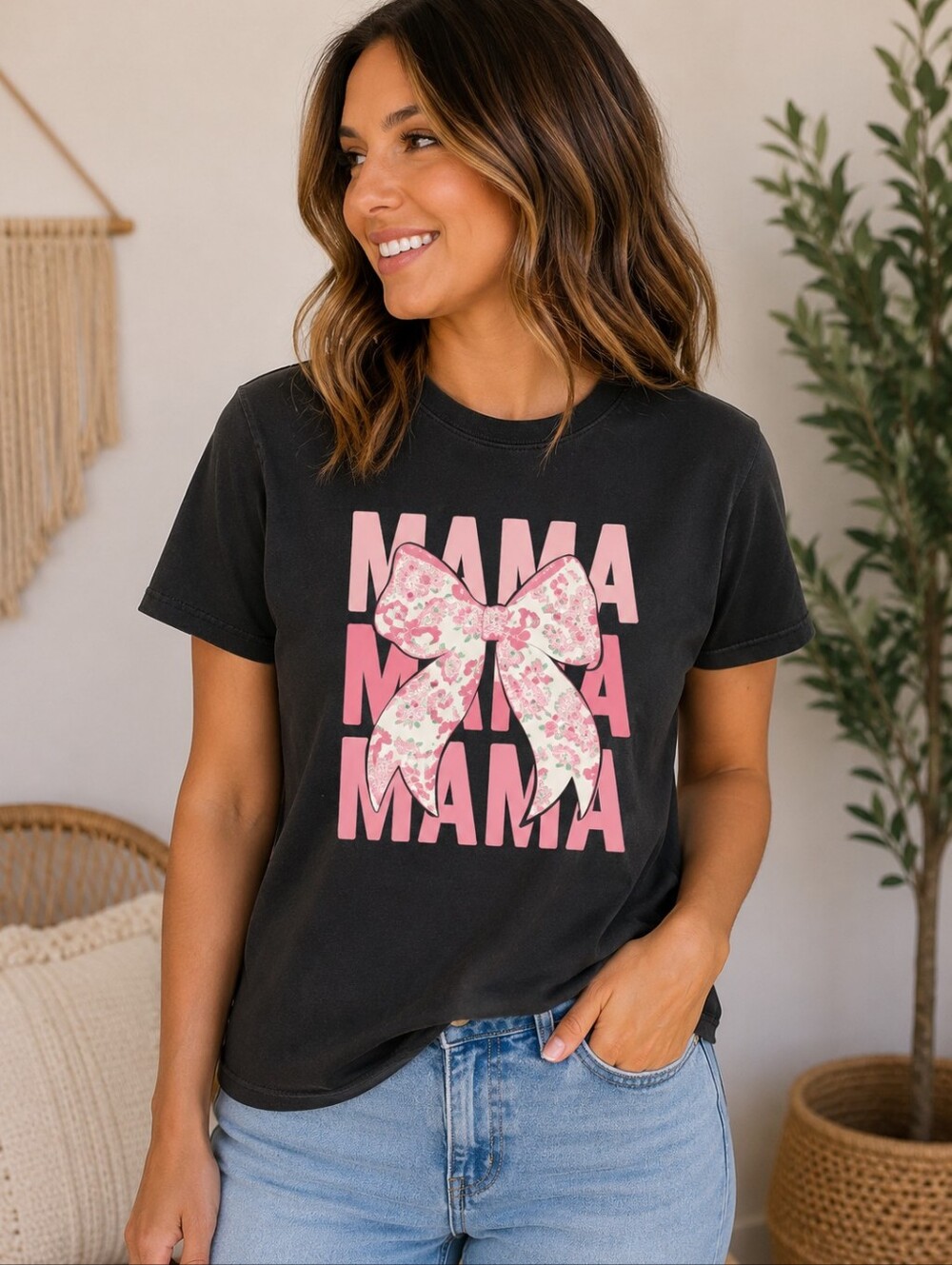 Pink mama bow tee